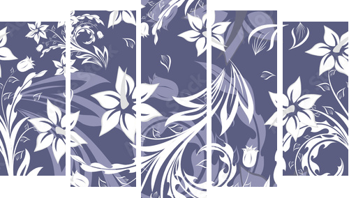 seamless floral background - Fünfteiliges Leinwandbild, Pentaptychon