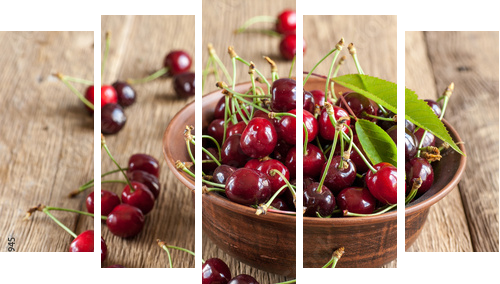 Cherries in bowl - Fünfteiliges Leinwandbild, Pentaptychon