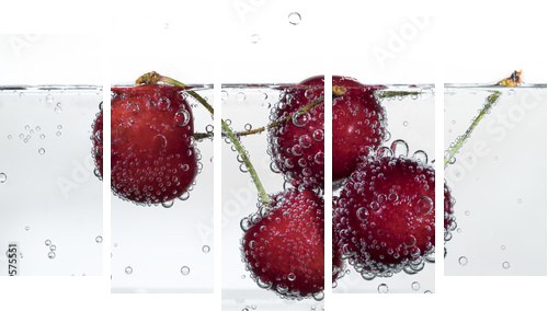 sweet cherries and bubbles - Fünfteiliges Leinwandbild, Pentaptychon