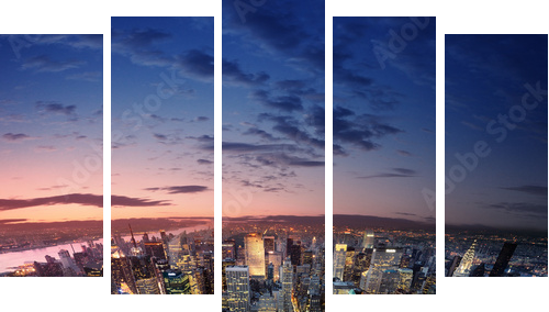 Manhattan at sunset - Fünfteiliges Leinwandbild, Pentaptychon
