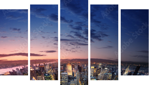Manhattan at sunset  - Fünfteiliges Leinwandbild, Pentaptychon