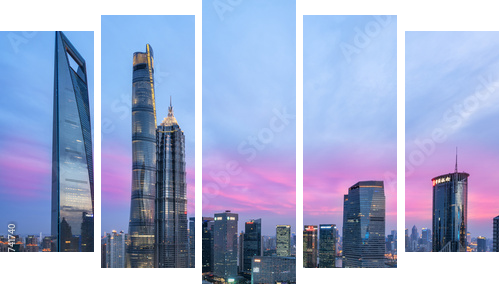Beautiful shanghai city skyline in sunset - Fünfteiliges Leinwandbild, Pentaptychon