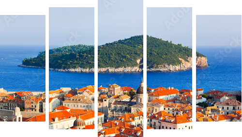 Town Dubrovnik and island in Croatia - Fünfteiliges Leinwandbild, Pentaptychon