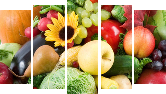 fruits and vegetables - Fünfteiliges Leinwandbild, Pentaptychon