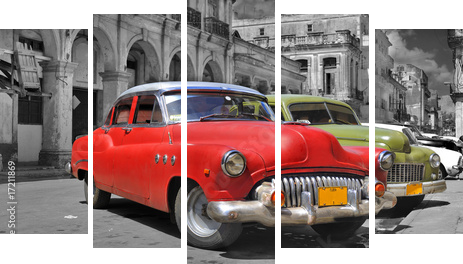 Colorful Havana cars panorama - Fünfteiliges Leinwandbild, Pentaptychon