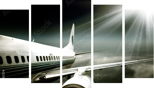 the airplane with the blue sky background - Fünfteiliges Leinwandbild, Pentaptychon
