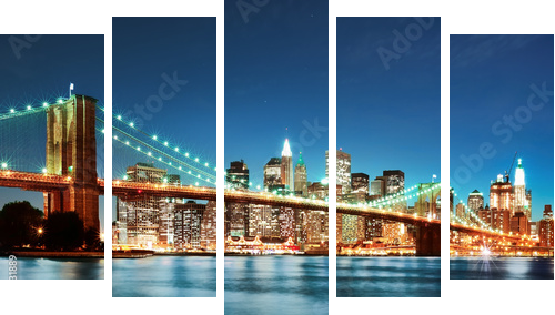 Brooklyn bridge at night - Fünfteiliges Leinwandbild, Pentaptychon