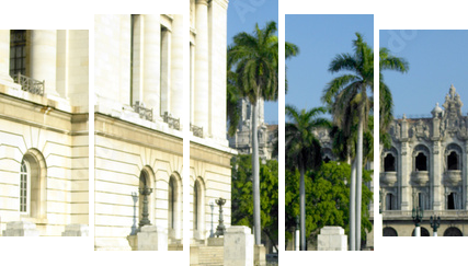old car in front of Capitol Building, Old Havana, Cuba - Fünfteiliges Leinwandbild, Pentaptychon
