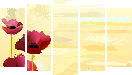 Painted poppies background - Fünfteiliges Leinwandbild, Pentaptychon