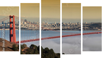 photo of the golden gate bridge at evening - Fünfteiliges Leinwandbild, Pentaptychon
