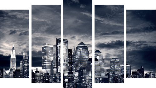 New York City Downtown from Jersey side - Fünfteiliges Leinwandbild, Pentaptychon