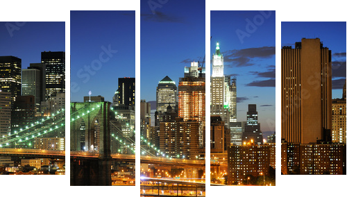 New york Manhattan bridge after sunset - Fünfteiliges Leinwandbild, Pentaptychon