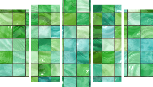 Shiny seamless green tiles texture - Fünfteiliges Leinwandbild, Pentaptychon