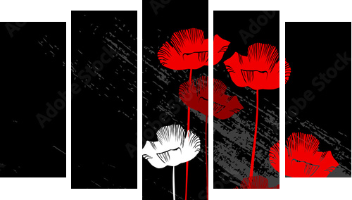 floral background, poppy with a space for your text - Fünfteiliges Leinwandbild, Pentaptychon