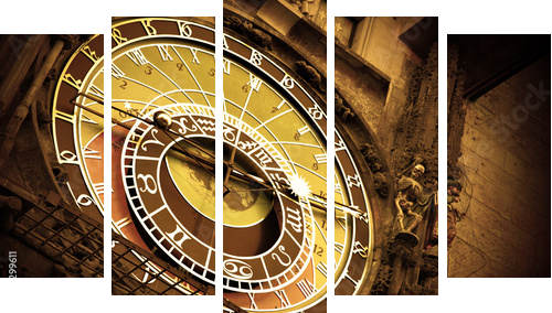 Old astronomical clock on Old Town Hall, Prague - Fünfteiliges Leinwandbild, Pentaptychon