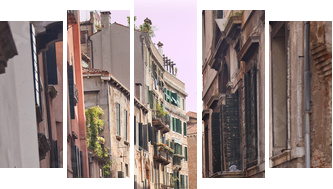 Small Side Canal Reflection Venice Italy - Fünfteiliges Leinwandbild, Pentaptychon