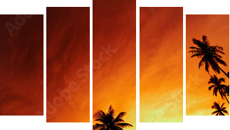 Tropical beach at sunset - Fünfteiliges Leinwandbild, Pentaptychon