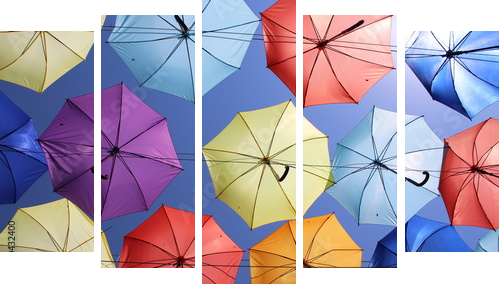 olor palette of umbrellas. - Fünfteiliges Leinwandbild, Pentaptychon