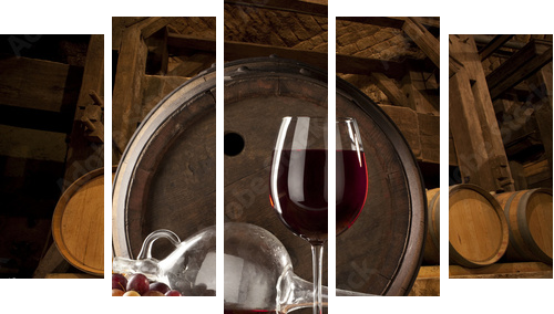the still life with glass of red wine - Fünfteiliges Leinwandbild, Pentaptychon