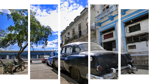 Havana Street with Oldtimer - Fünfteiliges Leinwandbild, Pentaptychon