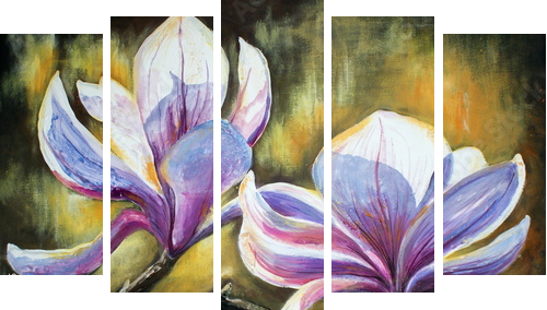 Magnolia flowersMy own artwork - Fünfteiliges Leinwandbild, Pentaptychon