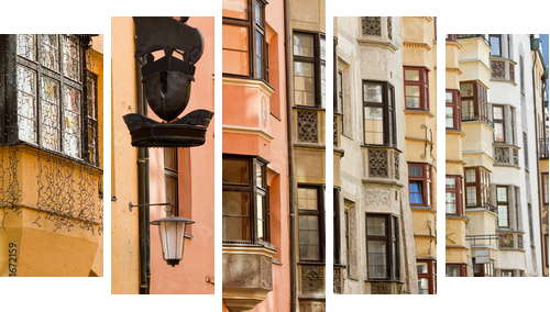 Row of old colorful buildings - Fünfteiliges Leinwandbild, Pentaptychon