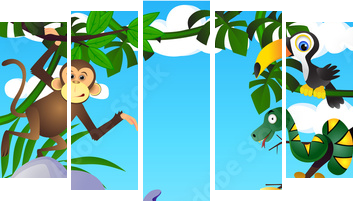 Wild animal in the tropical jungle - Fünfteiliges Leinwandbild, Pentaptychon