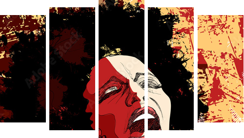 jazz singer on grunge background - Fünfteiliges Leinwandbild, Pentaptychon