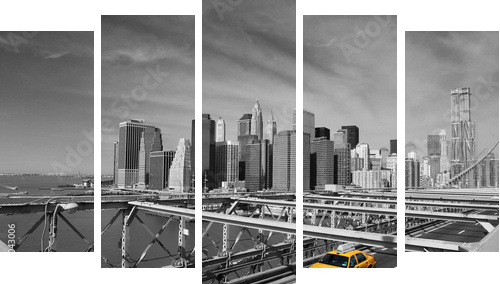 Brooklyn Bridge Taxi, New York - Fünfteiliges Leinwandbild, Pentaptychon