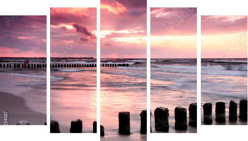 Calmness.Beautiful sunset at Baltic sea. - Fünfteiliges Leinwandbild, Pentaptychon