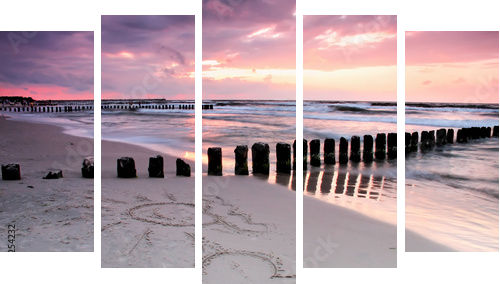CalmnessBeautiful sunset with symbol of love - Fünfteiliges Leinwandbild, Pentaptychon