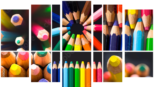 collage of colorful pencils - Fünfteiliges Leinwandbild, Pentaptychon