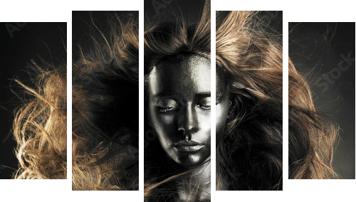 Beautiful woman with black skin - Fünfteiliges Leinwandbild, Pentaptychon
