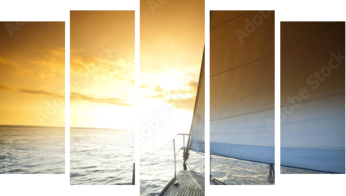 Sailing and sunset sky - Fünfteiliges Leinwandbild, Pentaptychon
