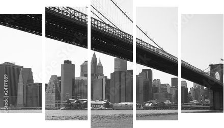 New York City Brooklyn bridge black & white - Fünfteiliges Leinwandbild, Pentaptychon