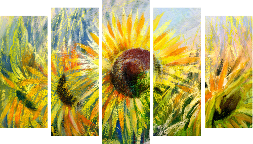 Sunflowers - Fünfteiliges Leinwandbild, Pentaptychon