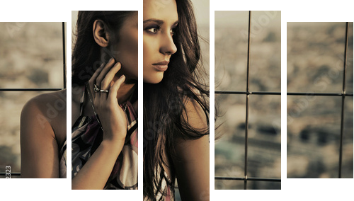 beauty posing over urban background - Fünfteiliges Leinwandbild, Pentaptychon