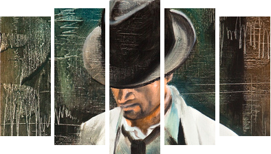 Portrait of the man with a cigarette - Fünfteiliges Leinwandbild, Pentaptychon