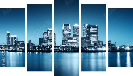 Panoramic picture of Canary Wharf view from Greenwich - Fünfteiliges Leinwandbild, Pentaptychon