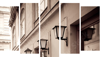 Tables and chairs in a cafe - Fünfteiliges Leinwandbild, Pentaptychon