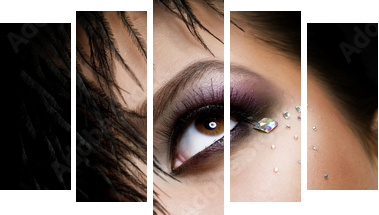 Fashion Girls FacePerfect makeupIsolated on Black - Fünfteiliges Leinwandbild, Pentaptychon