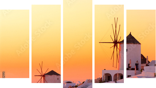 Santorini sunset - Fünfteiliges Leinwandbild, Pentaptychon
