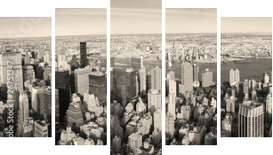Manhattan z lotu ptaka – panorama w stylu vintage
 - Fünfteiliges Leinwandbild, Pentaptychon