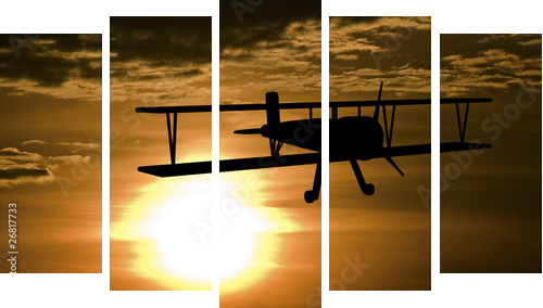Airplane and sunset - Fünfteiliges Leinwandbild, Pentaptychon