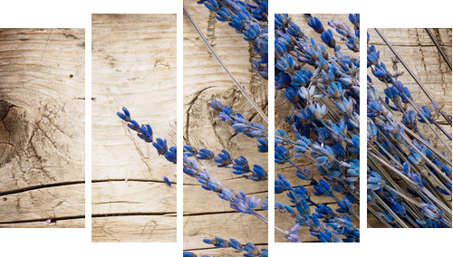 Lavender over wood background.With copy-space - Fünfteiliges Leinwandbild, Pentaptychon