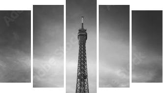 Tour Eiffel et voiture rouge- Paris - Fünfteiliges Leinwandbild, Pentaptychon