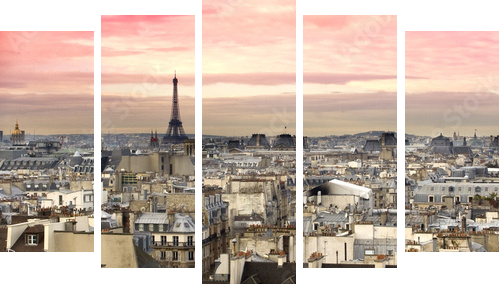 Paris Aussicht Eiffelturm - Fünfteiliges Leinwandbild, Pentaptychon