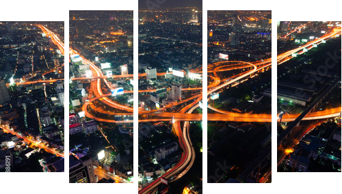 Autoroute Ã©changeur Bangkok, ThaÃ¯lande - Fünfteiliges Leinwandbild, Pentaptychon