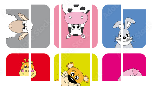 animales divertidos - Fünfteiliges Leinwandbild, Pentaptychon