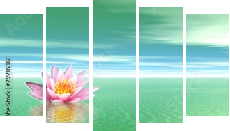 Lily flower in green ocean - Fünfteiliges Leinwandbild, Pentaptychon